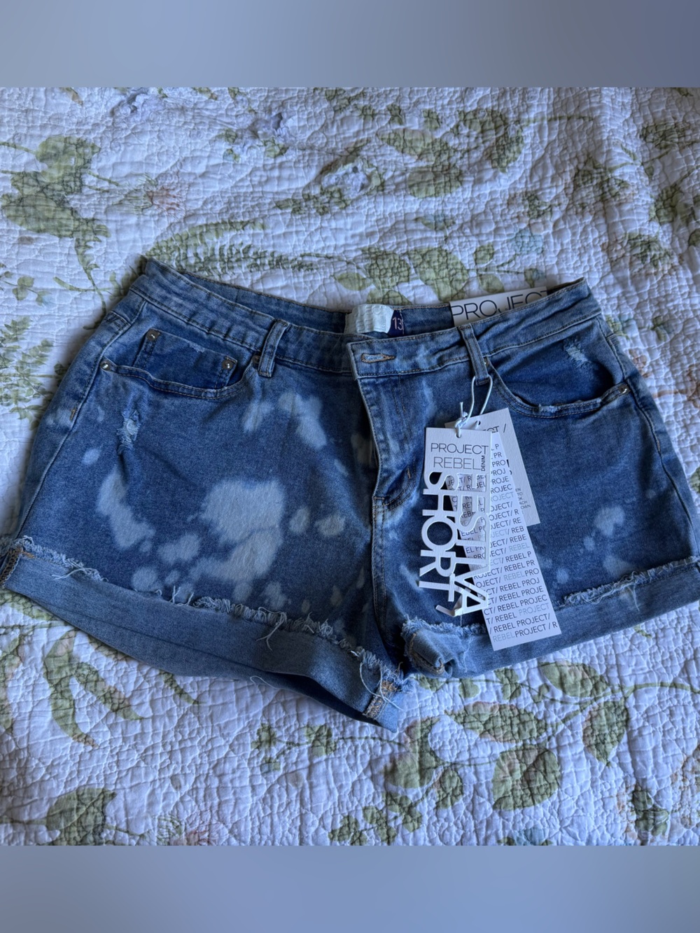 Source Unknown Project Rebel Bleach-Effect Denim Shorts in Blue